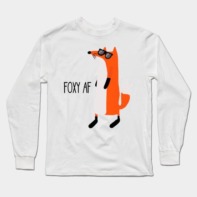 Foxy AF, Cute Funny Sassy Fox In Sunglasses Long Sleeve T-Shirt by Dreamy Panda Designs